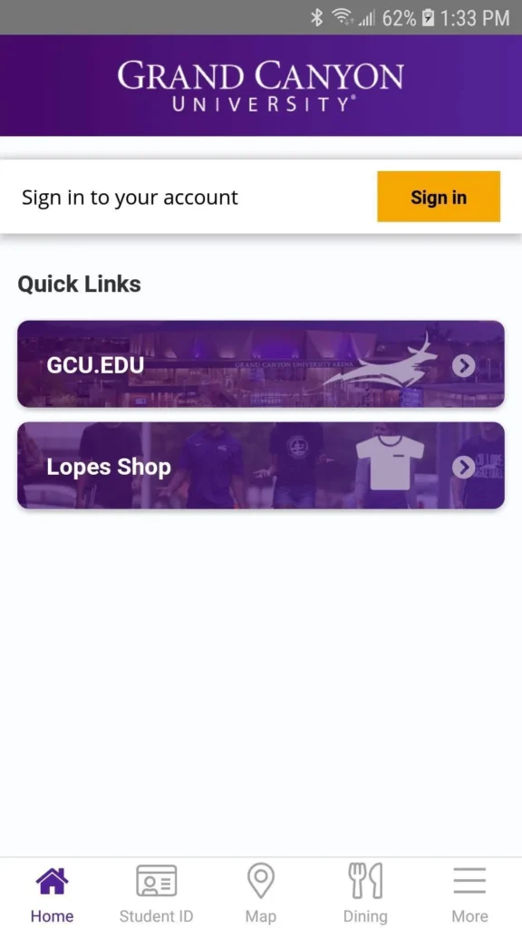 GCU Student Portal App home